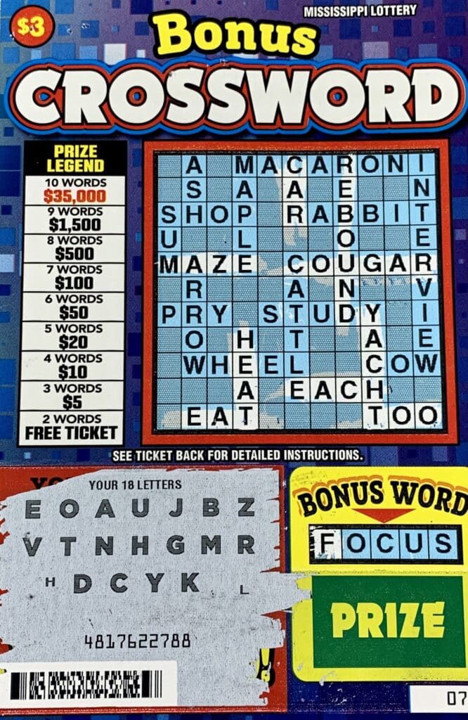 A Tunica woman won $1,500 on a Bonus Crossword scratch-off game purchased from Tobacco Superstore #74 on Hwy. 61 N., Tunica.