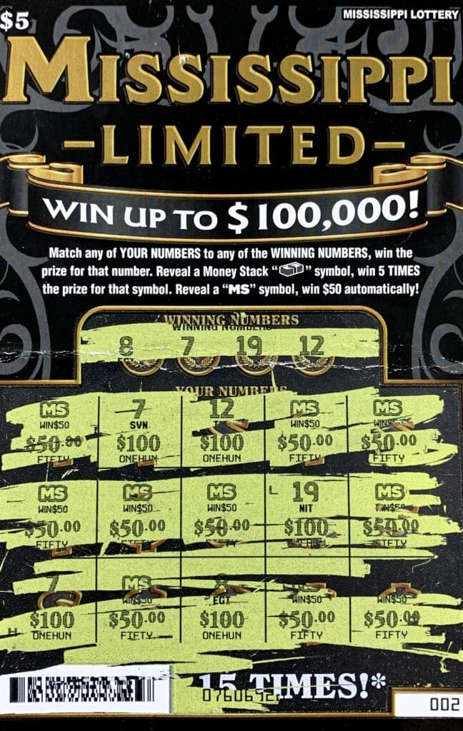 A Vicksburg woman won $1,000 on a Mississippi Limited scratch-off game purchased from Suds N Smokes on Hwy. 27, Vicksburg.