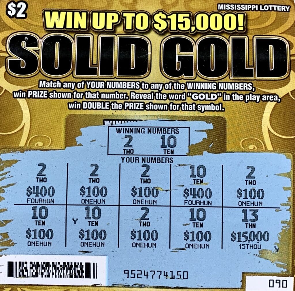 A Wiggins woman won $1,500 on a Solid Gold scratch-off game purchased from Circle K on Hwy. 49, Brooklyn.