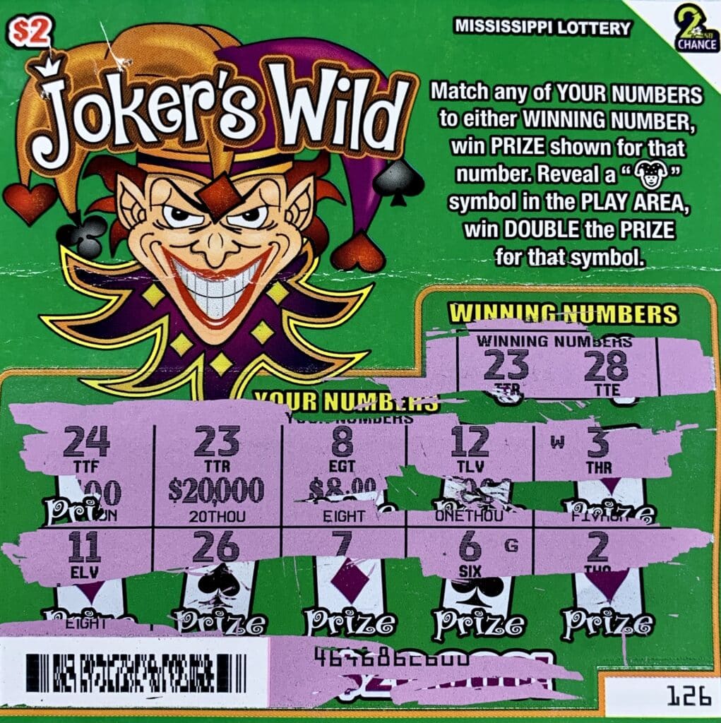 A Biloxi woman won $20,000 on a Joker’s Wild scratch-off game purchased from Clark Oil on Judge Sekul Ave., Biloxi.