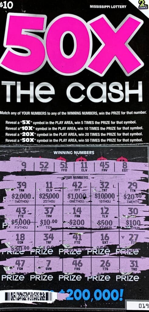 An Oxford player won $25,000 on a 50x the Cash scratch-off game purchased from Oxford Chevron Express on S. Lamar Blvd., Oxford.