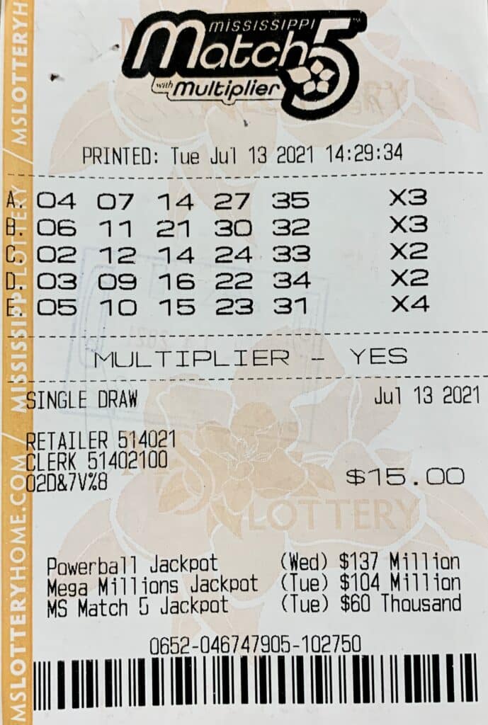 A Bay Springs man won $800 on a Mississippi Match 5 ticket purchased from Short Stop #5 on Hwy. 15, Bay Springs.