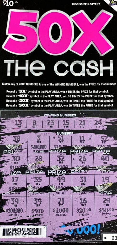 A Long Beach man won $1,000 on a 50x the Cash scratch-off game purchased from Menge Mart on Menge Ave., Pass Christian.