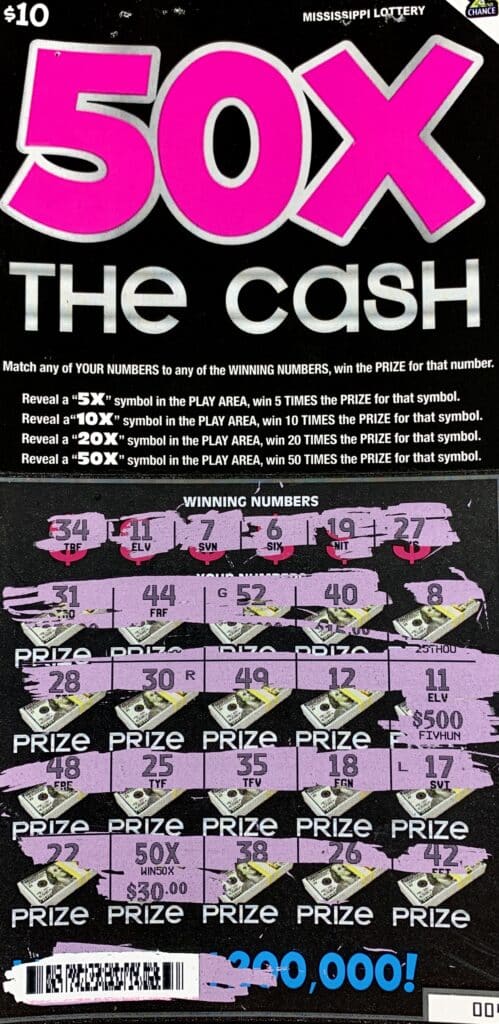 A Longview, Texas, man won $2,000 on a 50x the Cash scratch-off game purchased from Alliance Energy #2 on S. 16th Ave., Laurel.