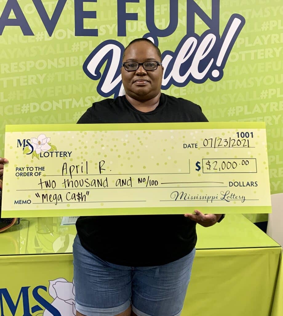 April R. of Okolona won $2,000 on a Mega Ca$h scratch-off game purchased from Tobacco N Beverage Discount LLC on Hwy. 145, Aberdeen.