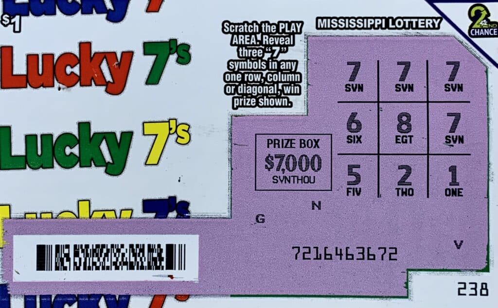 A Senatobia man won $7,000 on a Lucky 7s scratch-off game purchased from Circle K on Wilson Dr., Senatobia.