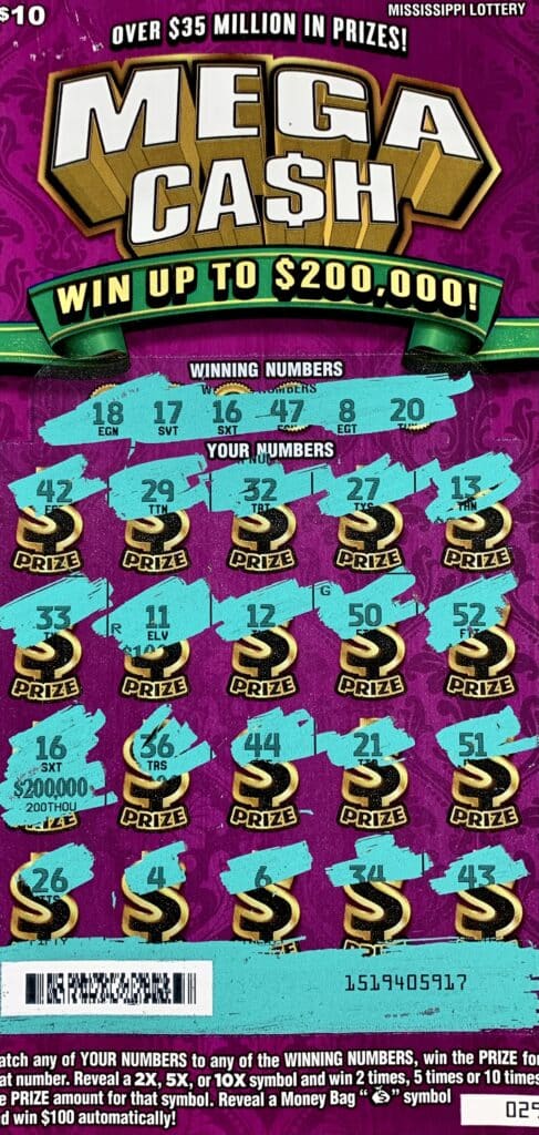 A Coast player won $200,000 on a Mega Ca$h scratch-off game purchased from Neighborhood Store on Ingalls Ave., Pascagoula.