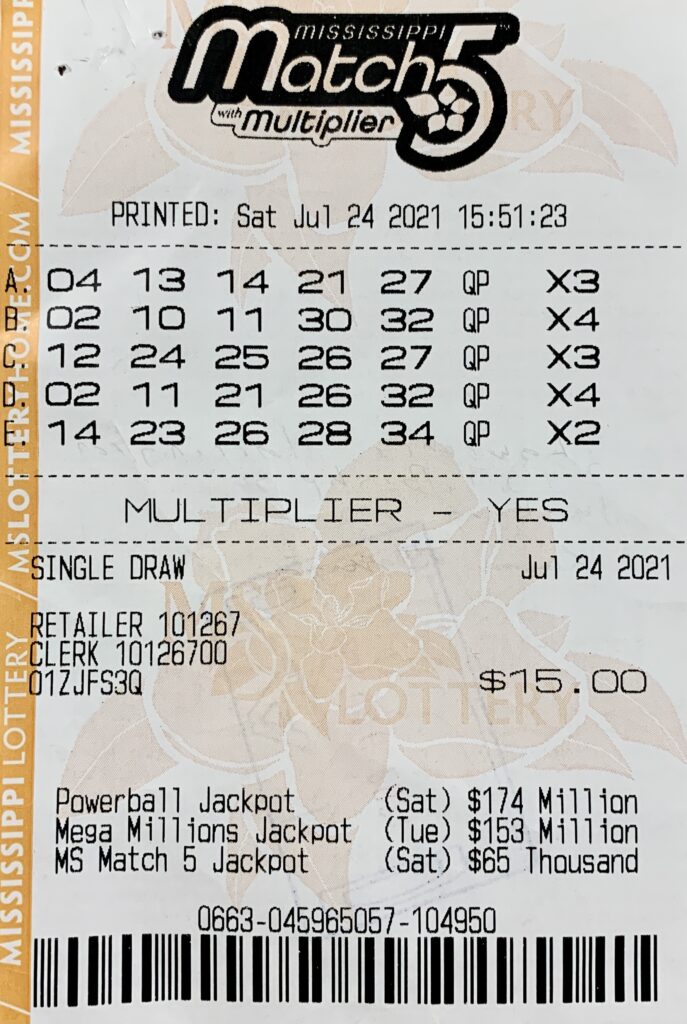 A Jackson man $800 on a Mississippi Match 5 ticket purchased from Hari Food Mart on Bailey Ave., Jackson.