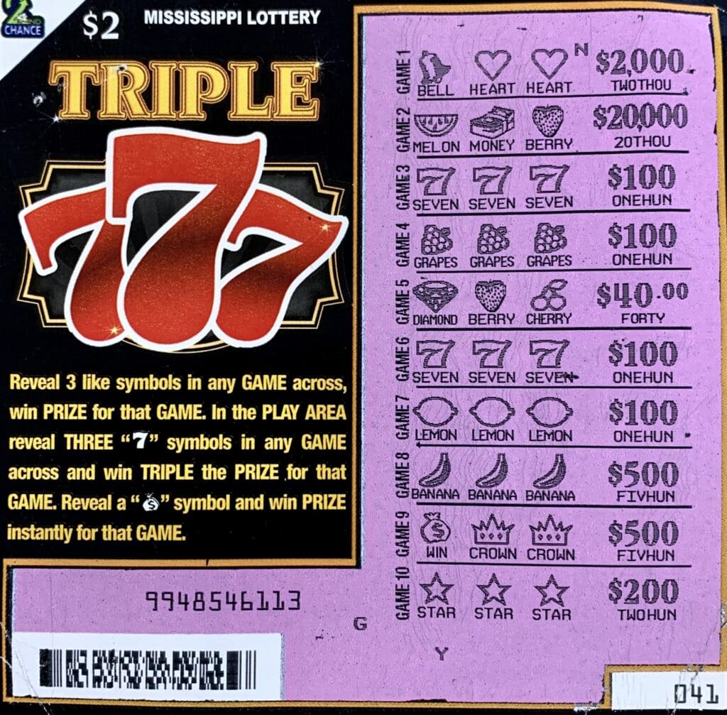 A Corinth man won $2,000 on a Triple 777 scratch-off game purchased from Murphy Oil USA #5666 on S. Harper Rd., Corinth.