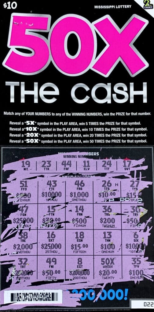 A Pearl man won $1,000 on a 50x the Cash scratch-off game purchased from Stop N Save on S. Pearson Rd., Pearl.