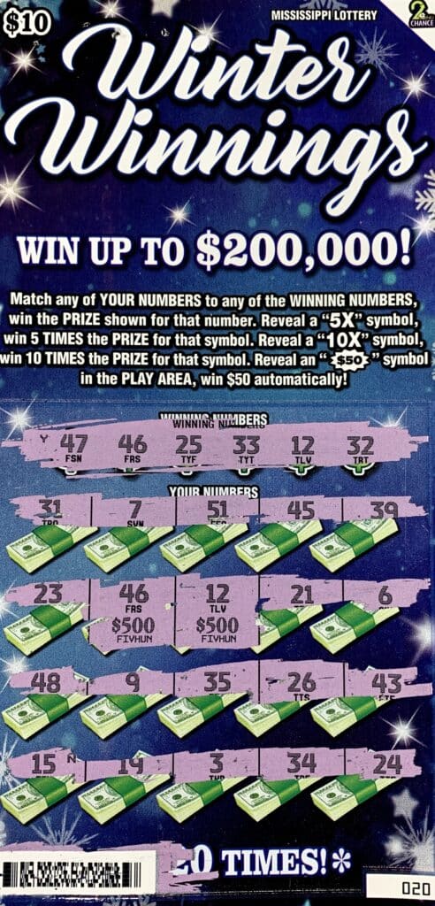 A Franklin County woman won $1,000 on a Winter Winnings scratch-off game purchased from Breakpoint Bude Inc on Hwy. 184 E., Bude.