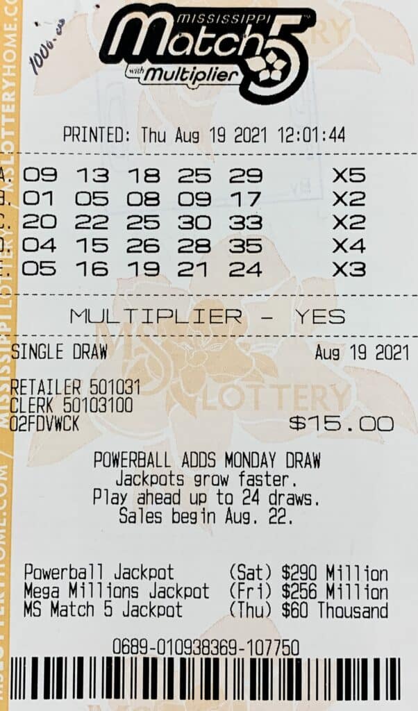 A Jackson man won $1,000 on a Mississippi Match 5 ticket purchased from Sprint Mart #106 on Old Canton Rd., Ridgeland.