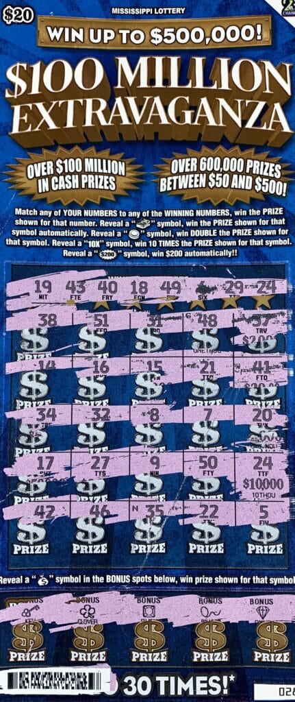 A Jackson woman won $10,000 on a $100 Million Extravaganza scratch-off game purchased from Colonial Mart Shell on Old Canton Rd., Jackson.