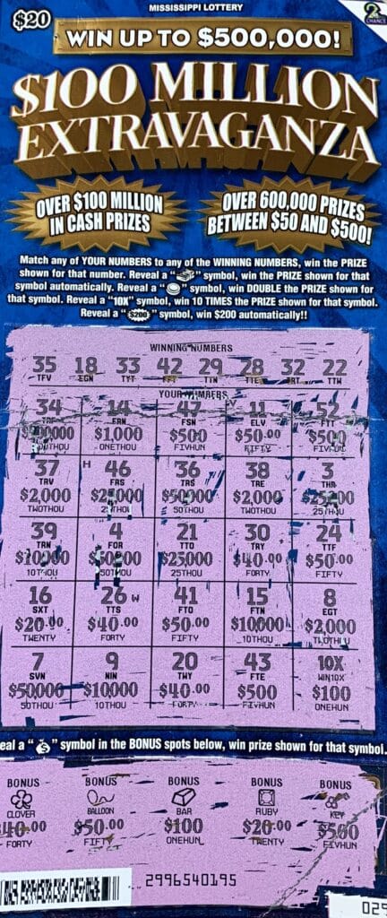 A Brooksville woman won $1,000 on a $100 Million Extravaganza scratch-off game purchased from TEM’S #2 on Jefferson St., Macon.