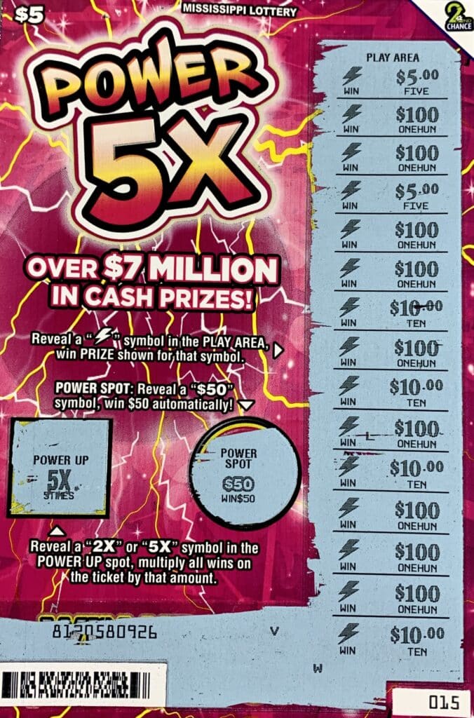 A Crystal Springs man won $5,000 on a Power 5x scratch-off game purchased from Polk’s Crossgates Discount Drugs #6 Inc. on S. Siwell Rd., Byram.