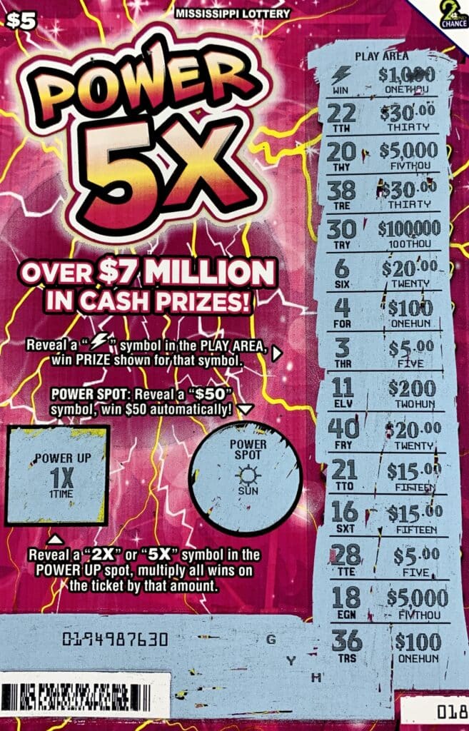 A Greene County man won $1,000 on a Power 5x scratch-off game purchased from Laxmi of Lucedale on Beaver Dam Rd., Lucedale.