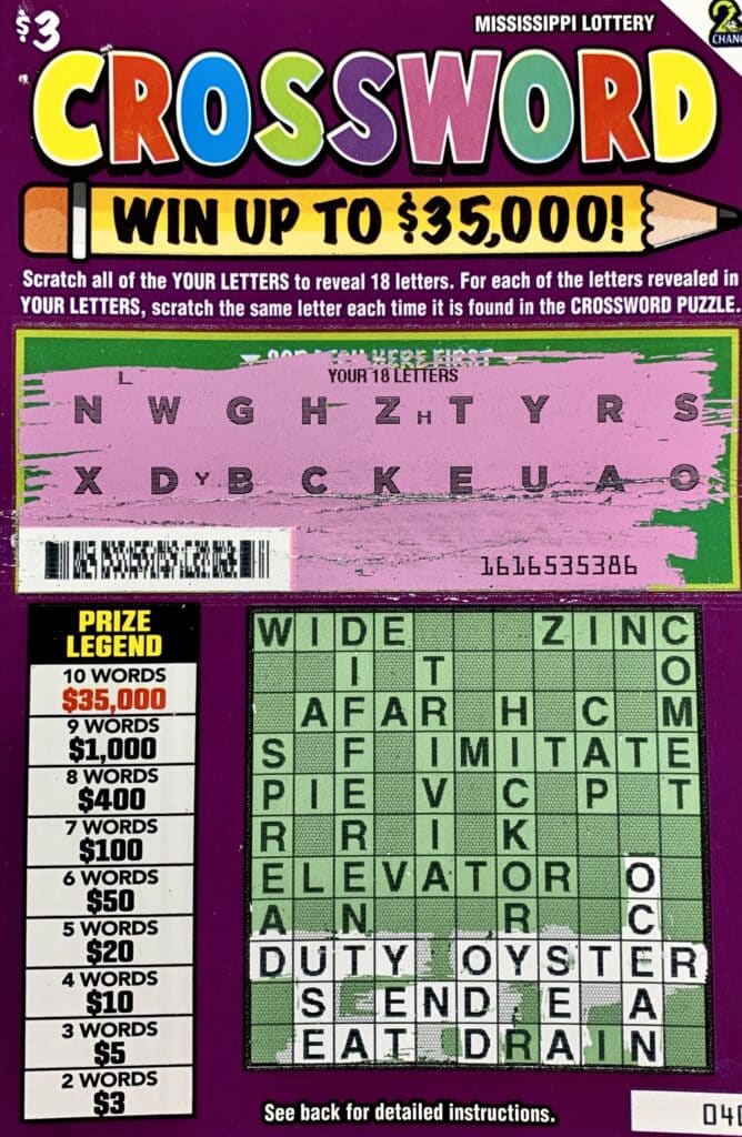 A Benton County woman won $1,000 on a Crossword scratch-off game purchased from Regal Express LLC on Hwy. 30 W., New Albany.