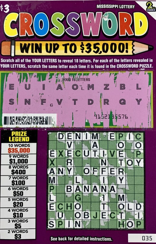 A Wiggins woman won $1,000 on a Crossword scratch-off game purchased from Circle K Store #2723402 on S. Azalea Dr., Wiggins.