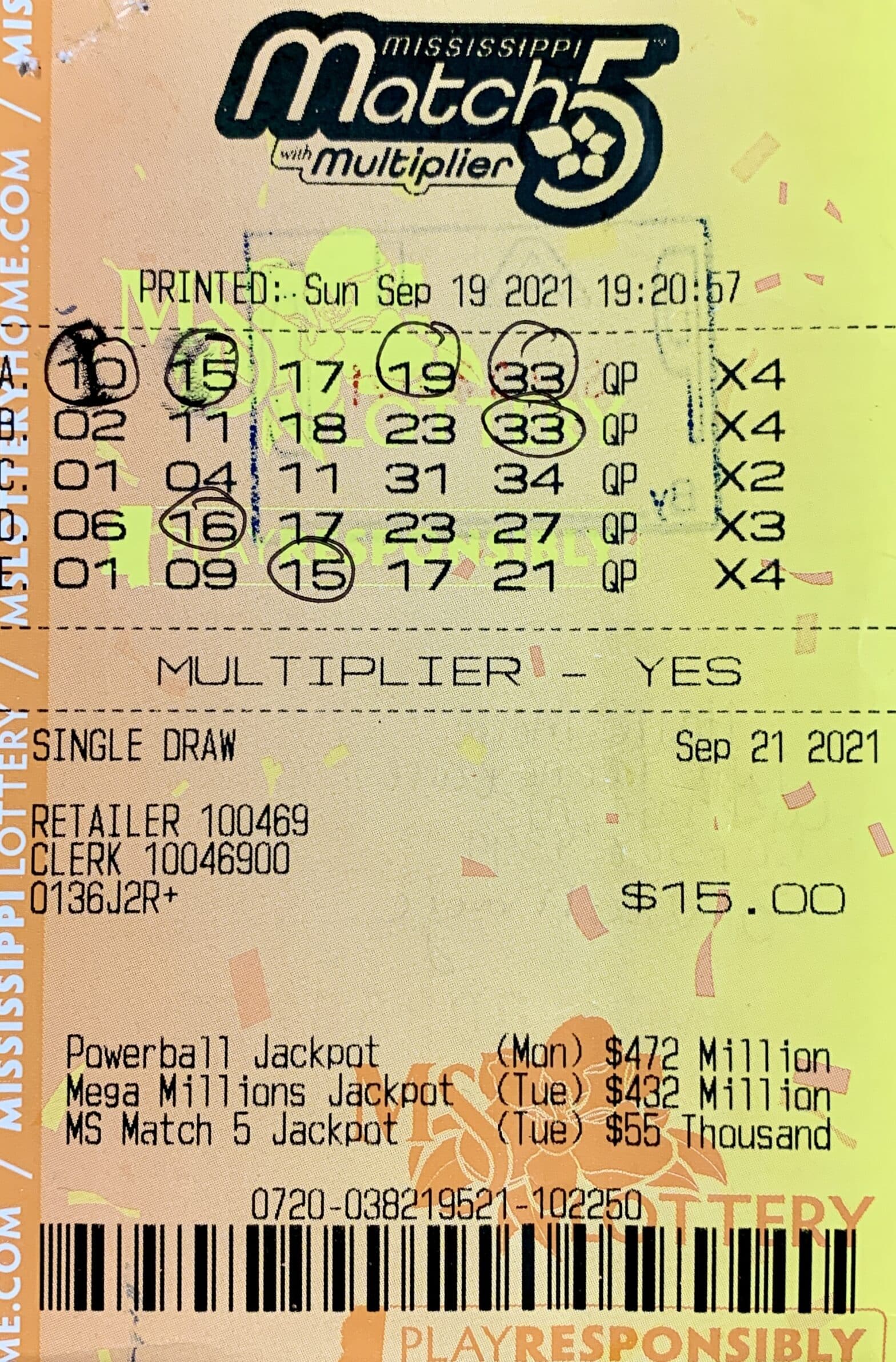 A Lucedale woman won $800 on a Mississippi Match 5 ticket purchased from Laxmi of Lucedale on Beaver Dam Rd., Lucedale.