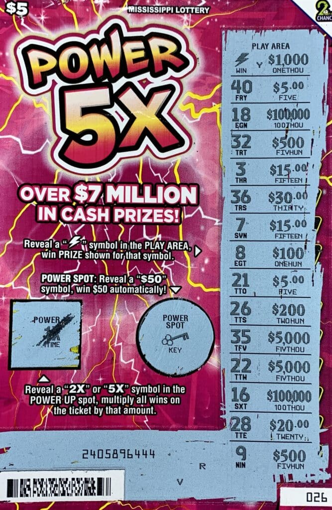 A Jackson man won $1,000 on a Power 5x scratch-off game purchased from Promise Gas & Grocery on Hwy. 80 W., Jackson.