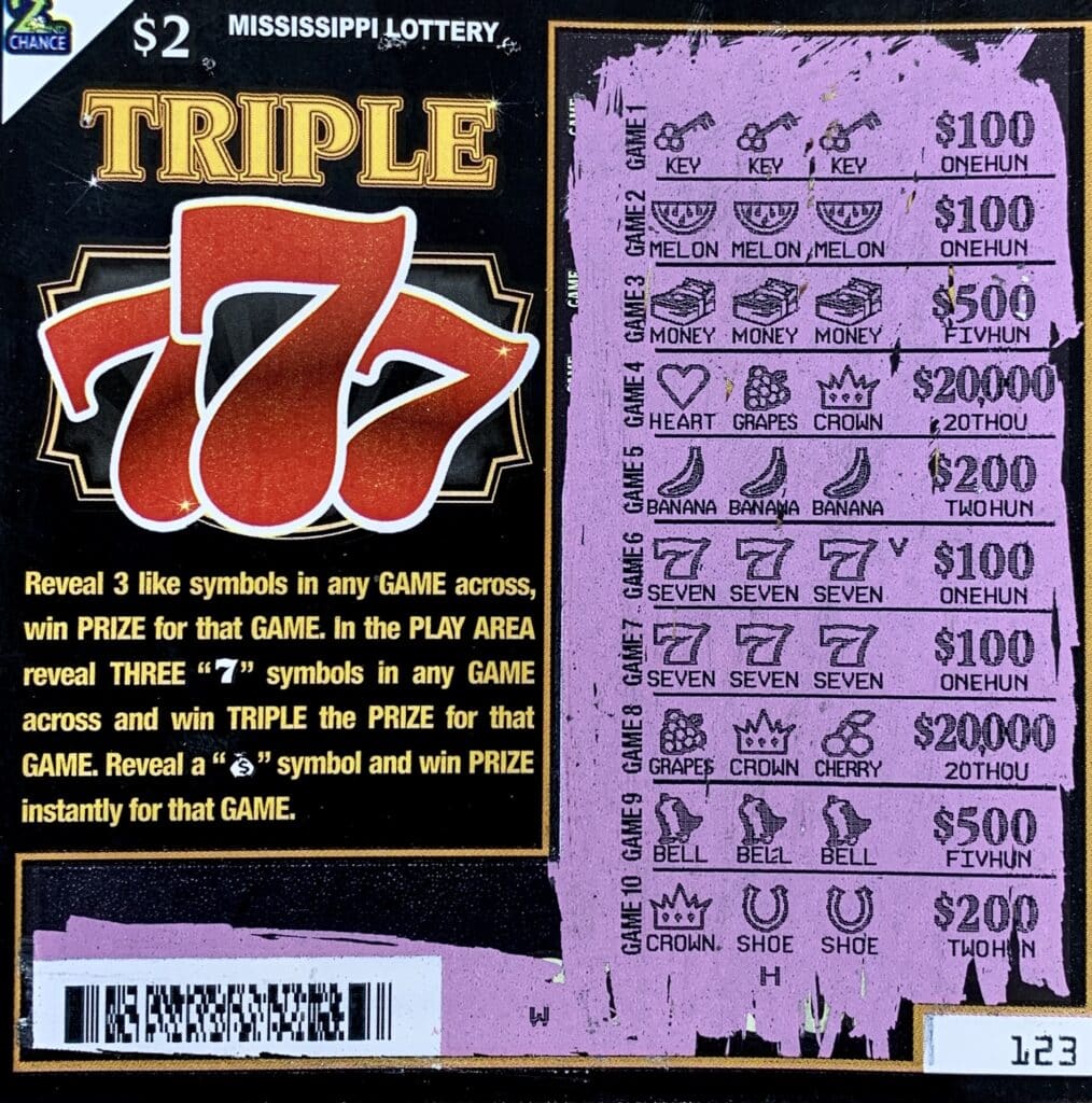 A Raymond woman won $2,000 on a Triple 777 scratch-off game purchased from U.S. Food Mart on Hwy. 18 W., Raymond.