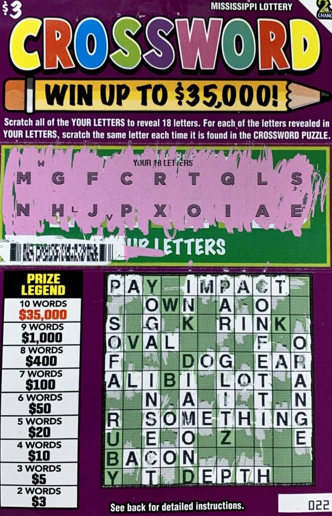 A Brandon woman won $1,000 on a Crossword scratch-off game purchased from Star Mart on Hwy. 471, Brandon.