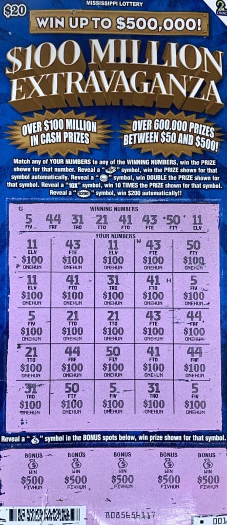 A Tutwiler player won $5,000 on a $100 Million Extravaganza scratch-off game purchased at Viola Brown Sander Dr., Greenwood.