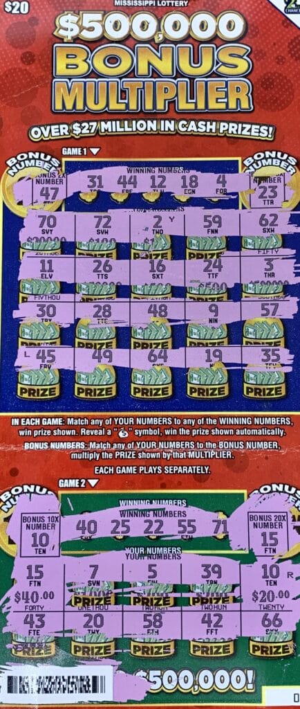 A Nettleton woman won $1,000 on a $500,000 Bonus Multiplier scratch-off game purchased from Sprint Mart #5 on Hwy. 145, Nettleton.