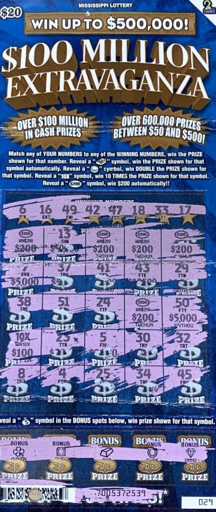 A Memphis, Tenn., man won $2,000 on a $100 Million Extravaganza scratch-off game purchased from Murphy Oil USA #7573 on Alexander Rd., Holly Springs.