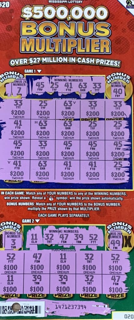 A Pontotoc man won $5,000 on a $500,000 Bonus Multiplier scratch-off game purchased from Circle K Store #2721539 on Hwy. 15, Pontotoc.