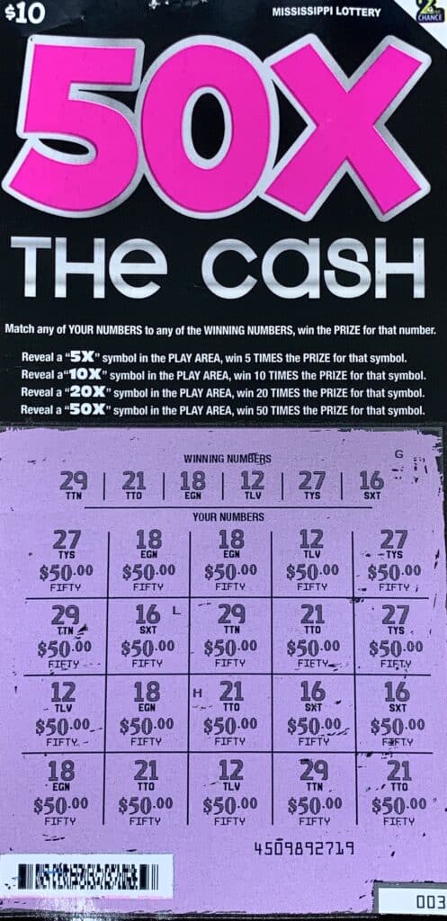 A Quincy, Fla., man won $1,000 on a 50x the Cash scratch-off game purchased from Mike’s Food and Gas 2 on Hwy. 51 S., Senatobia.