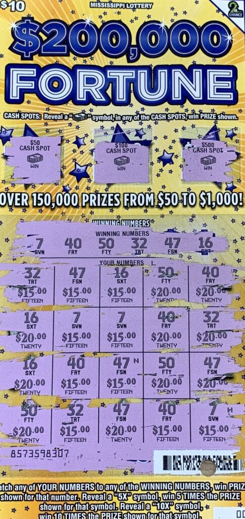 A Blue Mountain woman won $1,000 on a $200,000 Fortune scratch-off game purchased from Ripley One Stop LLC on City Ave., Ripley.