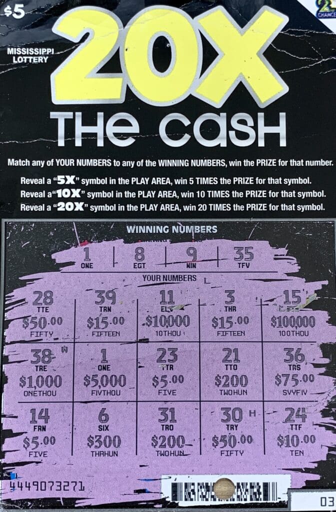 A Moss Point woman won $5,000 on a 20x the Cash scratch-off game purchased from Hurley Quick Stop on Hwy. 613, Moss Point.