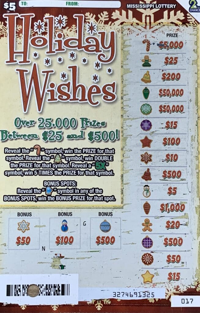 A Bolton woman won $5,000 on a Holiday Wishes scratch-off game purchased at Sprint Mart #105 on Springridge Rd., Clinton.