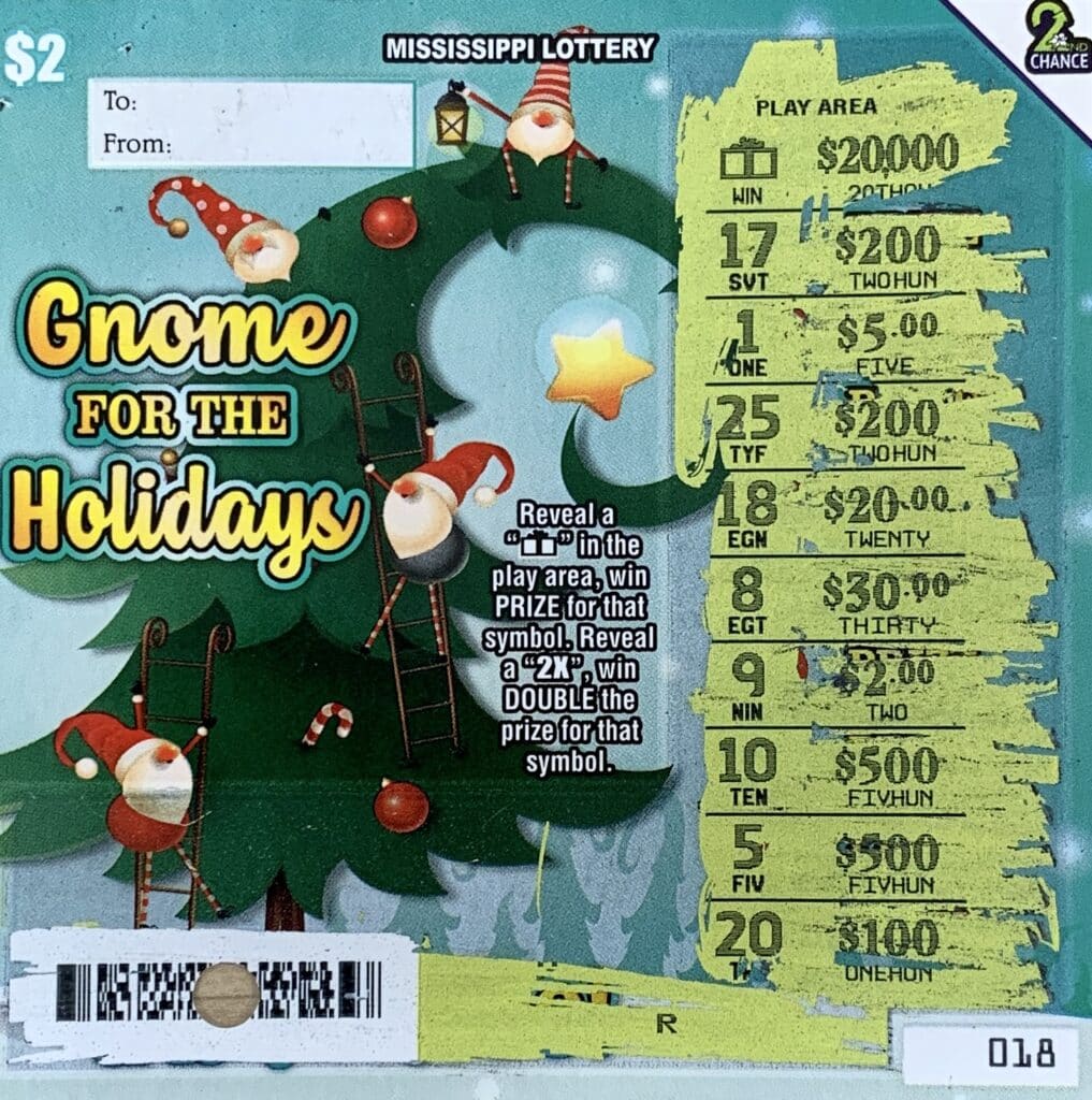 A Kemper County player won $20,000 on a Gnome for the Holidays scratch-off game purchased from Newton Crossing on Eastside Dr., Newton.