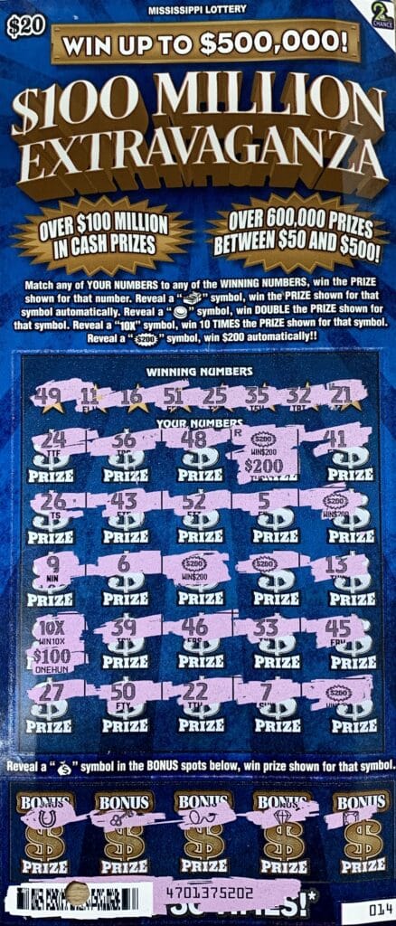 A Cleveland man won $2,000 on a $100 Million Extravaganza scratch-off game purchased from Henard One Stop Tobacco and Beer LLC on E. Sunflower Rd., Cleveland.