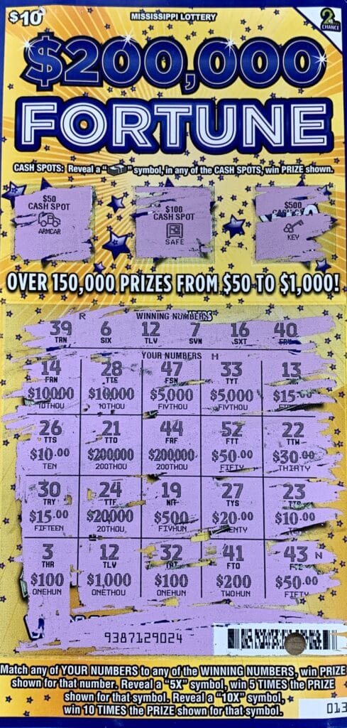 A Brookhaven woman won $1,000 on a $200,000 Fortune scratch-off game purchased from A One Stop on Industrial Park Rd., Brookhaven.