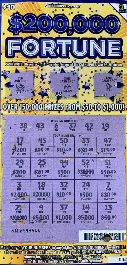 A Crystal Springs man won $1,000 on a $200,000 Fortune scratch-off game purchased from Corner Food LLC on Hwy. 51, Crystal Springs.