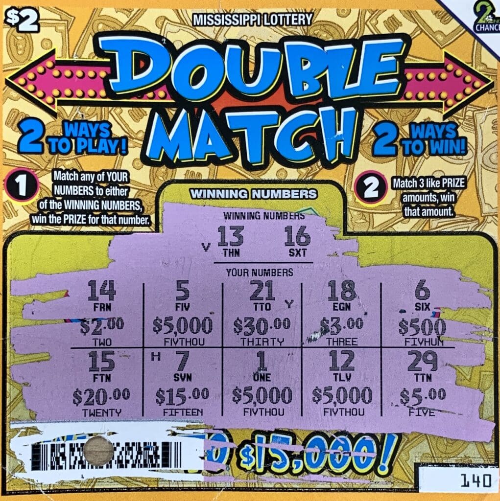 A Kosciusko woman won $5,000 on a Double Match scratch-off game purchased from Fair Oil-Kosciusko on Hwy. 12 E., Kosciusko.