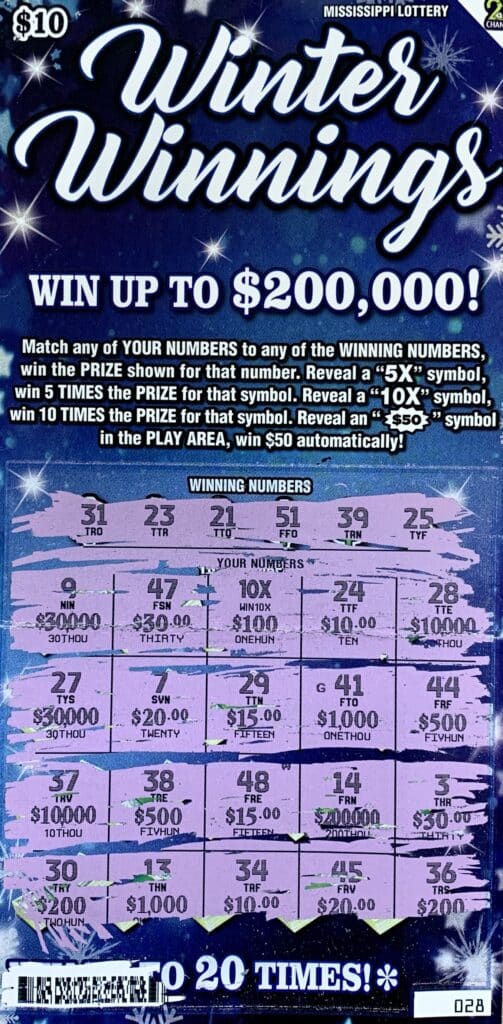 A Quitman County woman won $1,000 on a Winter Winnings scratch-off game purchased from Boyd’s Convenience Store on Charley Pride Hwy., Sledge.