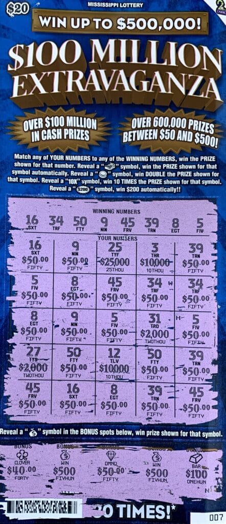 A Richland woman won $2,000 on a $100 Million Extravaganza scratch-off game purchased from Singh 1, LLC on W. Government St., Brandon.