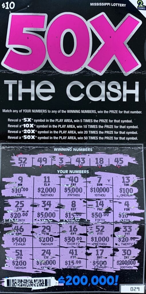 A Ridgeland man won $1,000 on a 50x the Cash scratch-off game purchased from HWY 51 Chevron on Hwy. 51, Ridgeland.