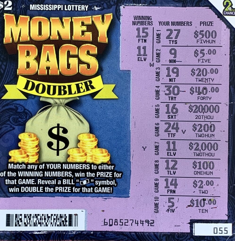 A Vicksburg man won $2,000 on a Money Bags Doubler scratch-off game purchased from B. G. JR on E. Clay St., Vicksburg.