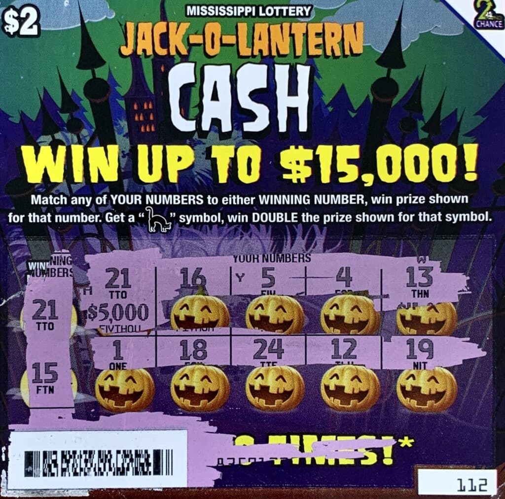 A Byram man won $5,000 on a Jack-O-Lantern Cash scratch-off game purchased from Sandy’s Marathon on S. Gallatin St., Jackson.