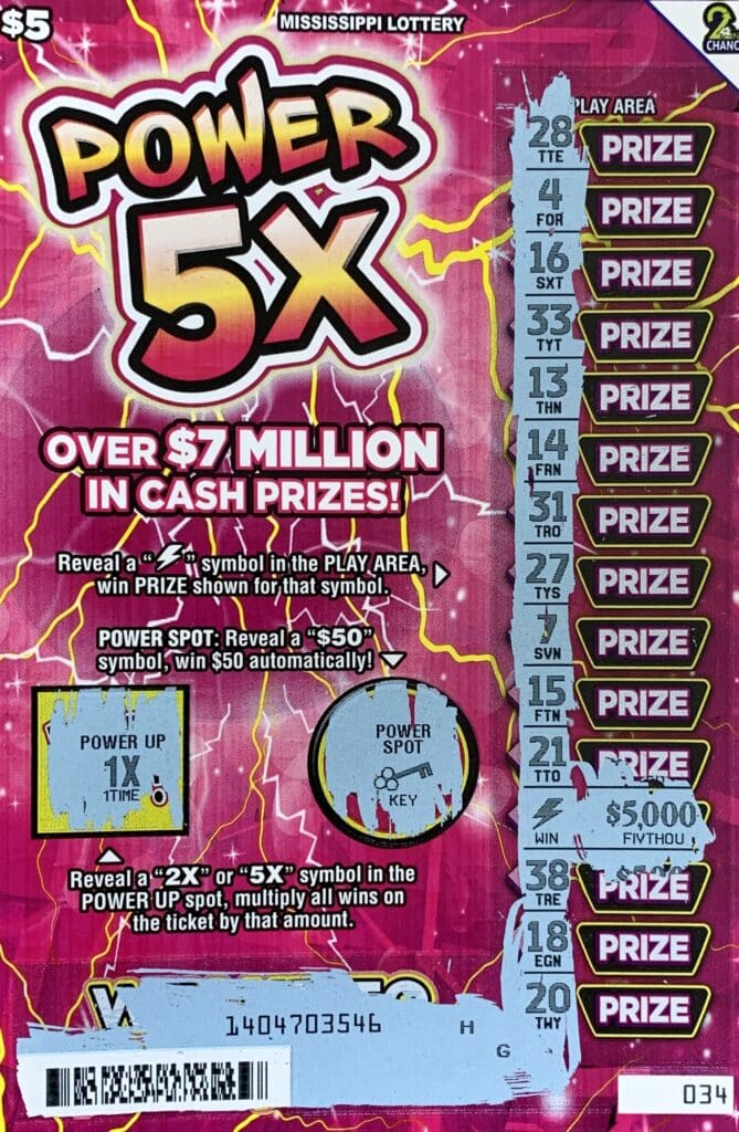 Lee County friends won $5,000 on a $5 Power 5x scratch-off game purchased from Sam’s Corner Kitchen on W. Jackson St., Tupelo.