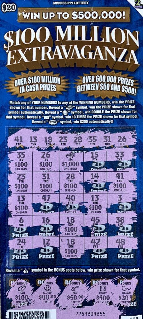 A Panola County player won $2,000 on a $20 $100 Million Extravaganza scratch-off game purchased from Bluesky #711 on East Church St., Booneville.